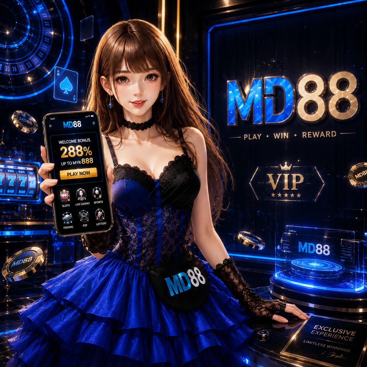 MD88 about page hero banner with brand logo on a dark gold background
