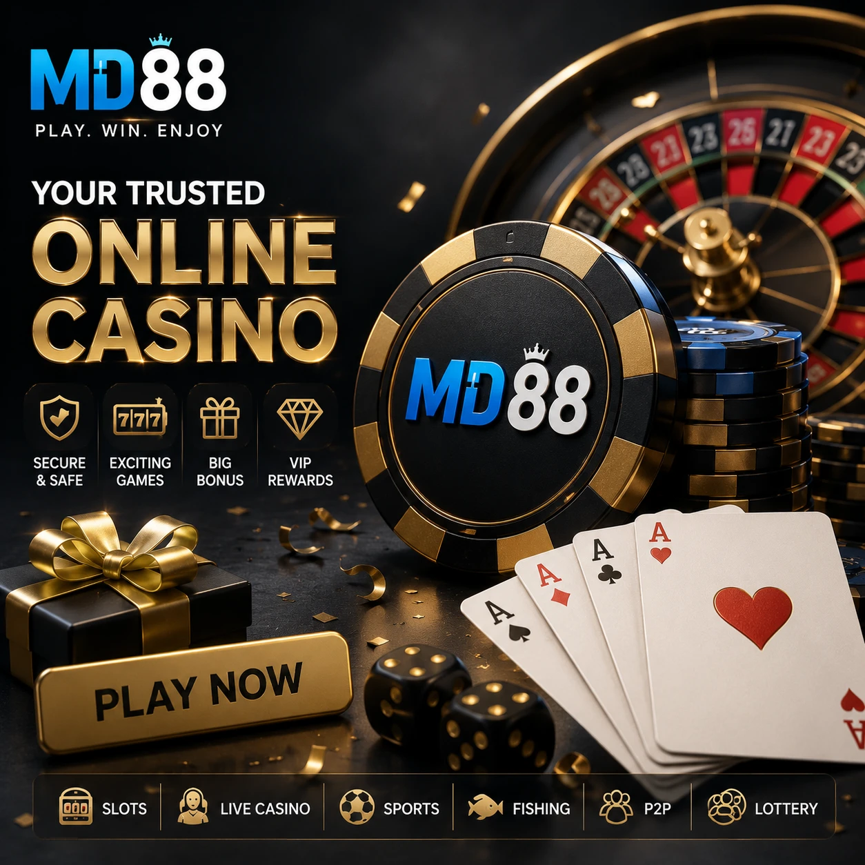 Game category banner showing slots, live casino, sports betting, and fishing games